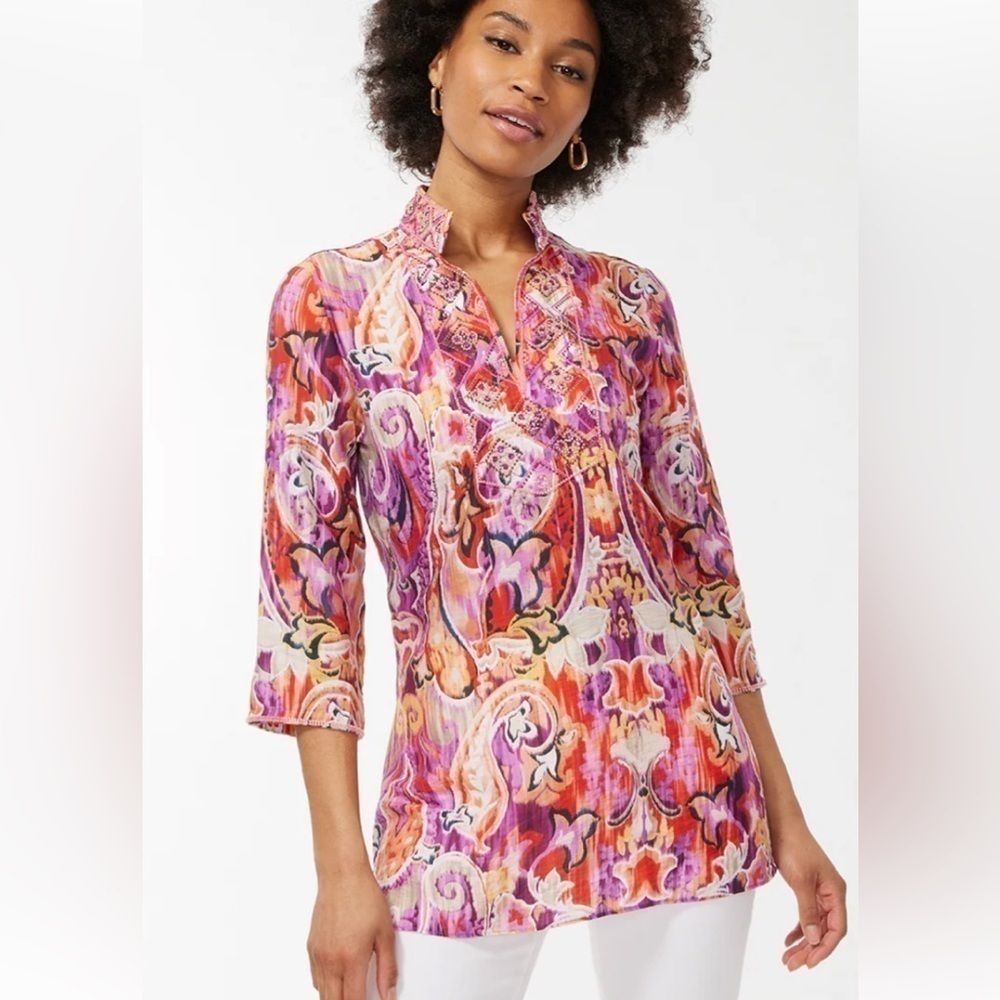 Chicos 40th Anniversary Paisley Multicolor Beaded Tunic - Picture 1 of 10